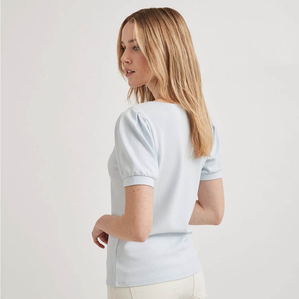 RW&CO NWT Knit Crepe Boat-Neck Puffy Sleeve T-Shirt